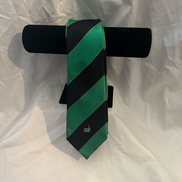 Masters- Augusta National Golf Club Green/Blue/Gold Striped Silk Necktie Tie.